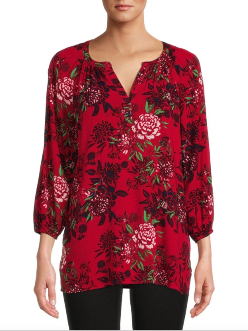 The Pioneer Woman Boho Floral Blouse XXXL Red Crinkle Rayon Womens Top